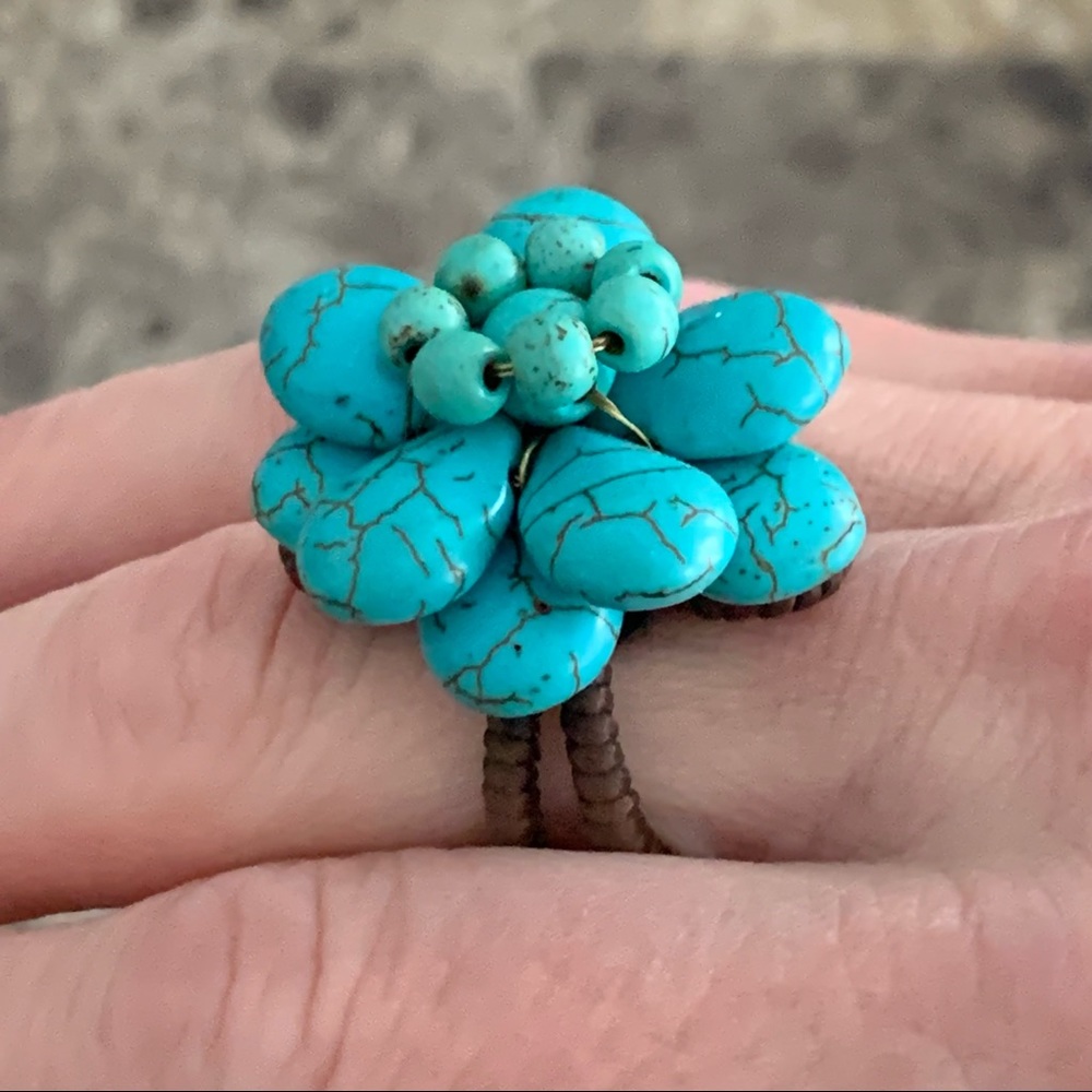Turquoise adjustable flower ring - Picture 5 of 7